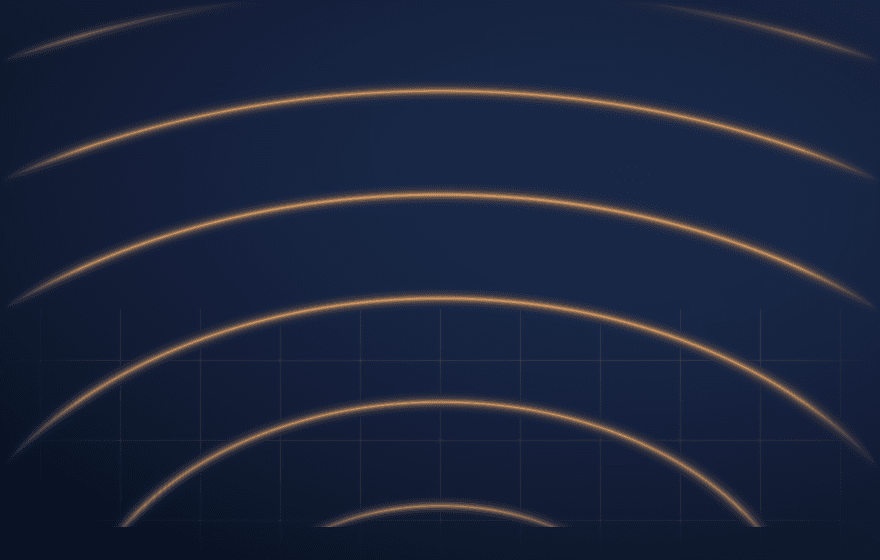 A gold canopy of arcs arching over a fine grid